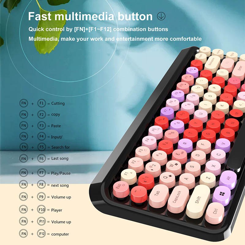 2.4G Wireless Bluetooth Keyboard Mouse Set Retro Round Keycap 3 Adjustable DPI Mouse For Smart Phone Tablets Lipstick Keyboard