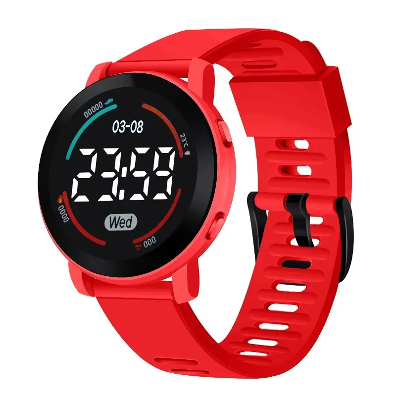 Reloj deportivo LED luminoso 2025, nueva , reloj electrónico redondo resistente al agua, reloj Digital para hombres y mujeres, Relojes Electrónicos: Rojo