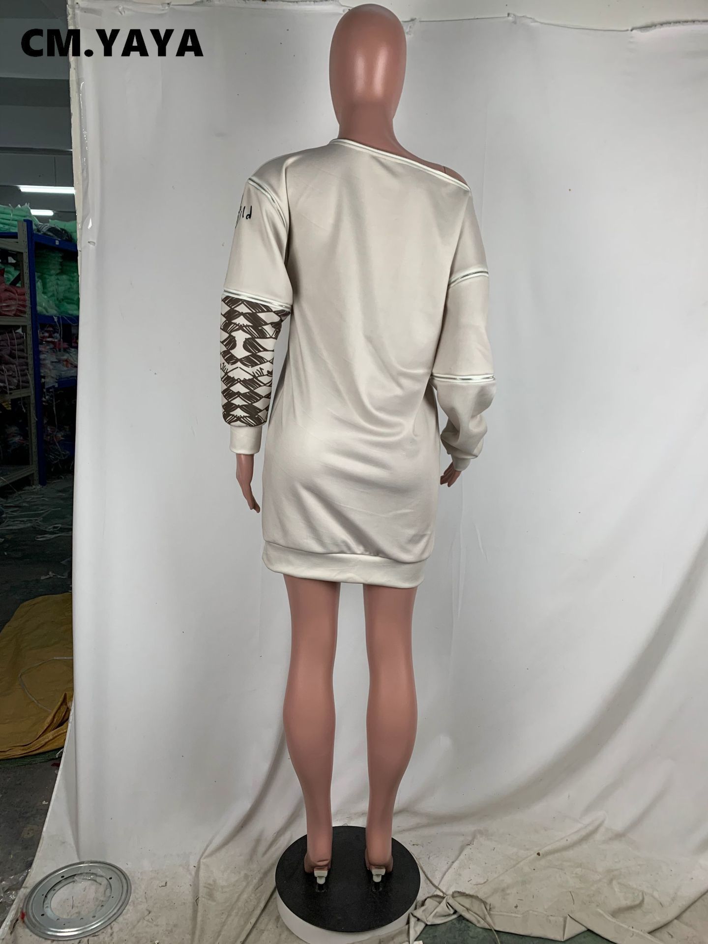 CM.YAYA Otoño Invierno clásico vestido de mujer Graffiti cortado manga larga sudaderas Activewear sudaderas vestidos sueltos