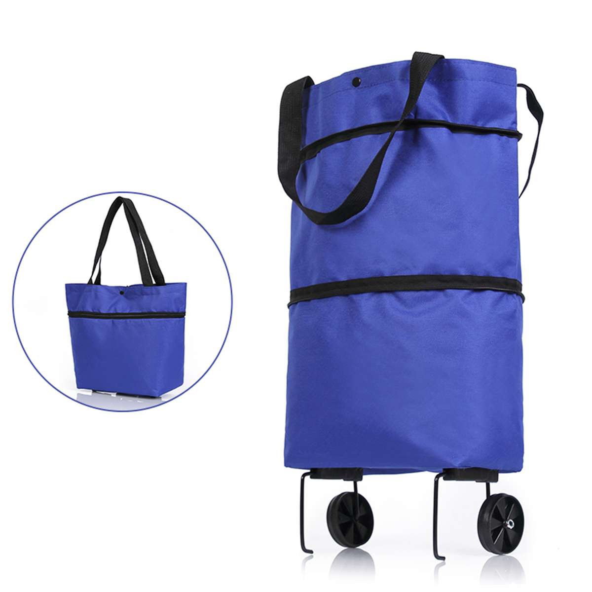 Licht Gewicht Vouwen Opvouwbare Winkelwagen Bagage Reistas Trolley Draagbare Sleepboot Opknoping Tas Mode Oxford Effen Vrouwen Tassen: Blauw