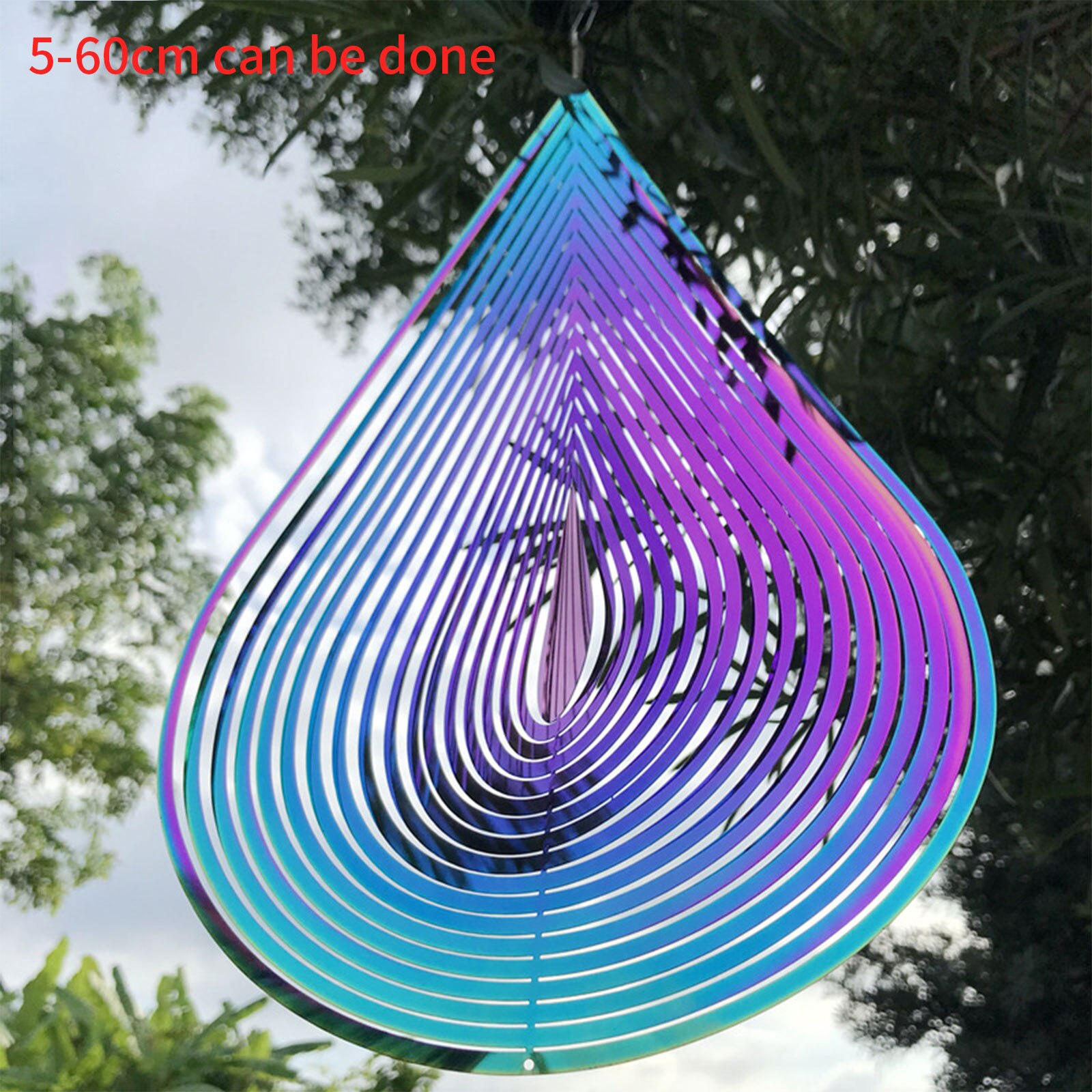 Water Shaped Wind Spinner Stainless Steel 3D Rotating Wind Chimes for Indoor Outdoor Newest Garden Supplies: 25x17cm / MULTI