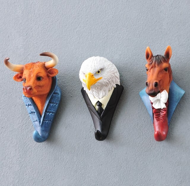 Résine créative 3D animaux crochets Hey chapeau manteau sac patère à vêtements décoration murale cerf Rhino éléphant girafe cheval décors 11