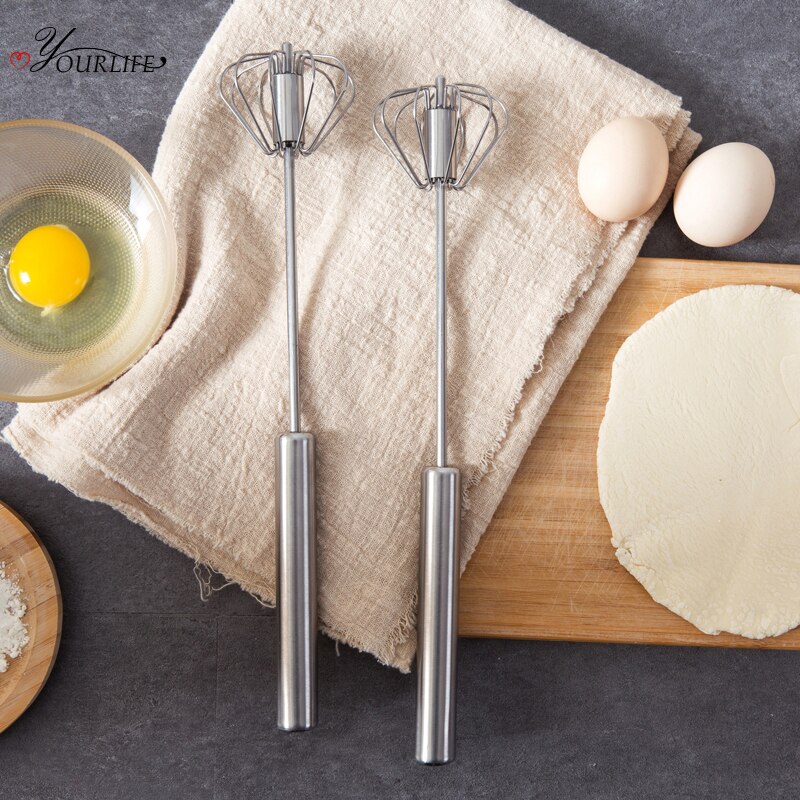 OYOURLIFE Semi-automatic Egg Beater Stainless Steel Egg Whisk Manual Hand Mixer Self Turning Egg Stirrer Kitchen Egg Tools
