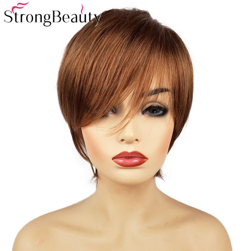 StrongBeauty Short Straight Wigs Natural Hair Women's Synthetic Wig Layered Cut Hair Wigs