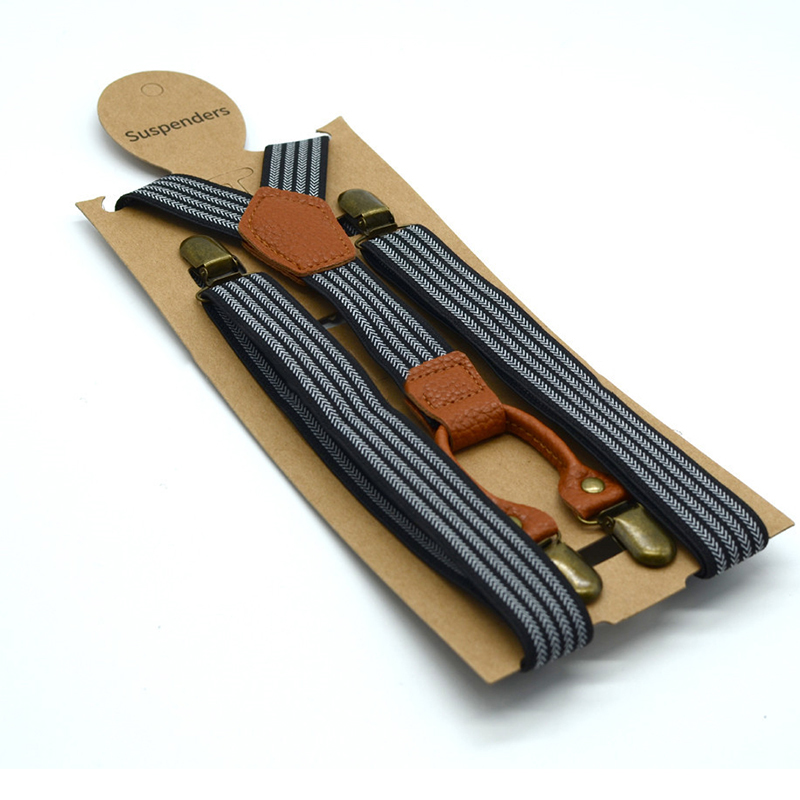 Volwassen Mannen Lange Vier-Clip Strap 2.5 Cm Gestreepte Broek Schouderriem Elastische Elastische Broek Bretels