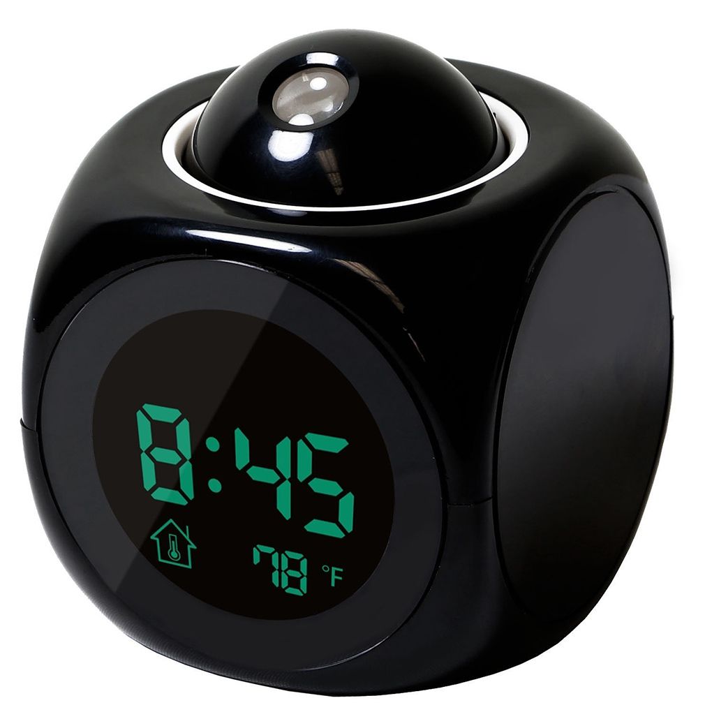 Projection Digital Weather LCD Snooze Clock Bell Alarm Display Backlight LED Projector Home Clock Backlight Table Clock: black