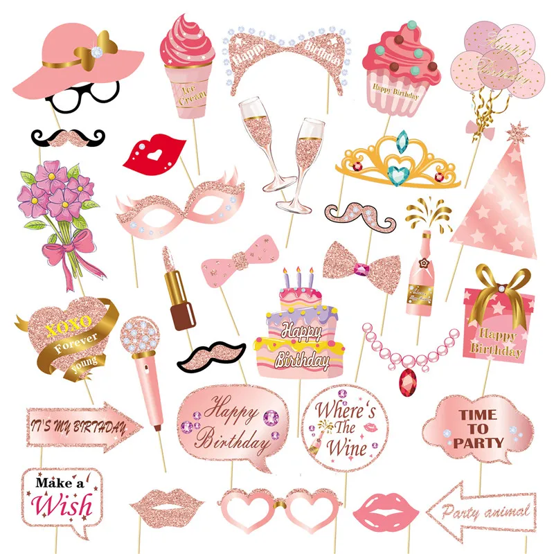 1Set Pink 18 21 30 40 50 60 Year Old Paper Handheld Photography Props Adult Happy Birthday Anniversary Party Decor Supplies: light yellow