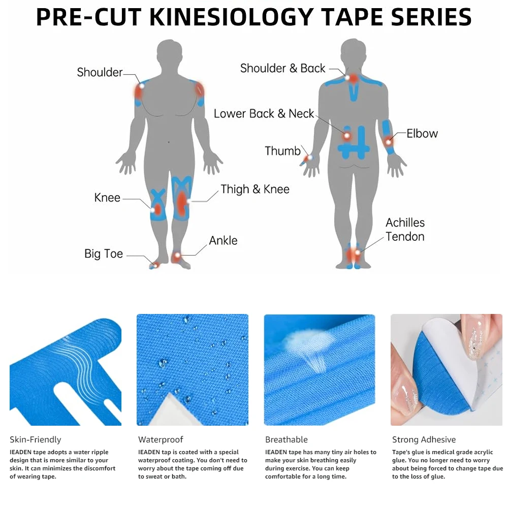 10PCS Kinesiology Tapes Knee Tape Precut Strips Waterproof Sport Tape Elastic Latex-Free Athletic Tape Kinesiology Tapes for Gym