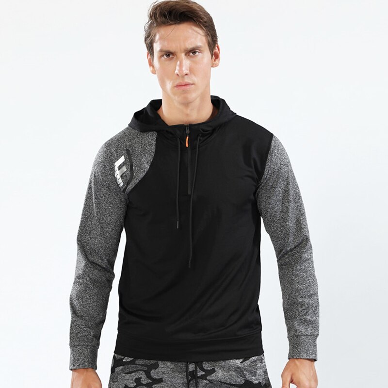 Psvteide hardloopjack sport sweatshirt gym hoodie heren fitness hoodies joggingjassen en jacks heren windjack elastische tops: Zwartgrijze mouw / Aziatische m