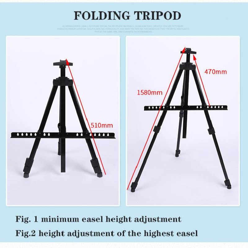 Adjustable Metal Sketch Easel Stand Portable Foldable Travel Easel Aluminum Alloy Easel Photo Displaying Oil Paint Art Supplies