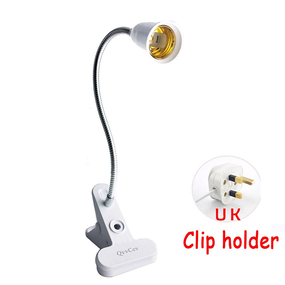 2 head E27 Flexible Lamp base holder Plugs Holder desk Clip socket EU US UK E27 for Book living room night light grow Lights: 1 head UK plug