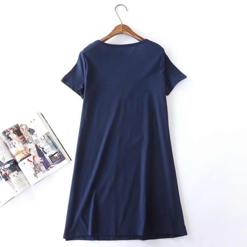 Vrouwelijke Zomer Casual Loosen Nachtjapon Jurk Dames Katoen Nachtjapon Vrouwen Korte Mouw Ronde Kraag Sleepshirt Xxxl