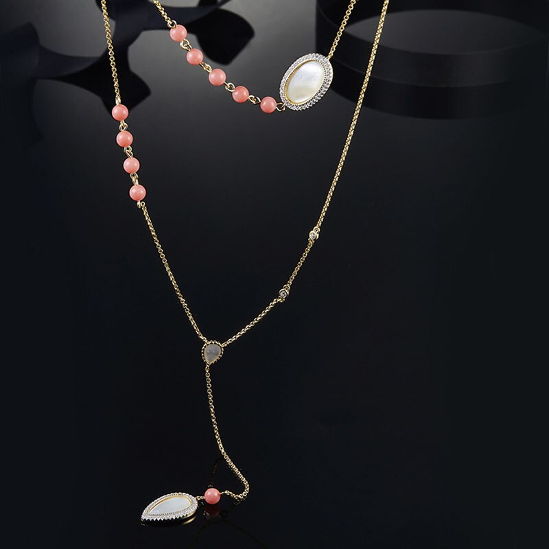 SLJELY Frauen Multi Schicht verrotten Korallen Halskette 100% 925 Sterling Silber AAA Zirkonia Gold Farbe Rosa Süssigkeit Halskette Feine