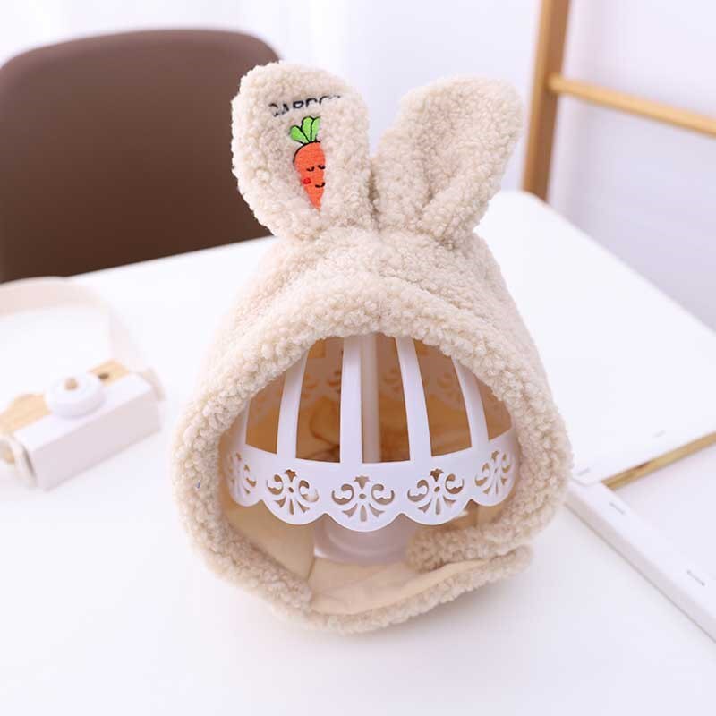 Kindermuts met konijnenoren, kindermutsen, muts en sjaal, meisjesset met katoenen oorbeschermers, kartonnen muts, winterwarm, 1-5t roze: Beige hoed