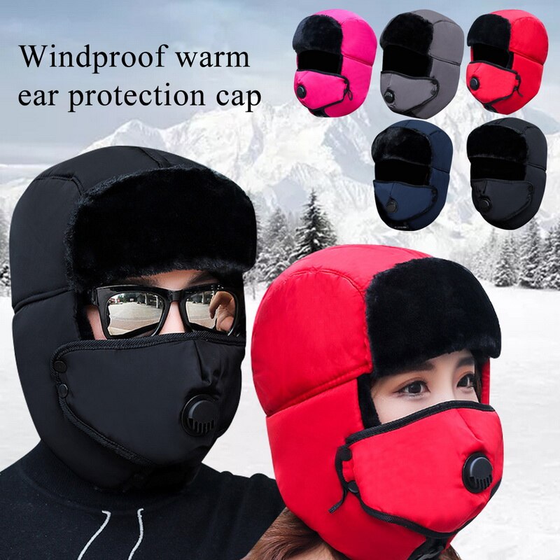 Vinter varm hætte vindtæt hat med åndedrætsventil cykling vindtæt høreværn ansigtsbeskyttelse hovedbeklædning med aftagelig maske