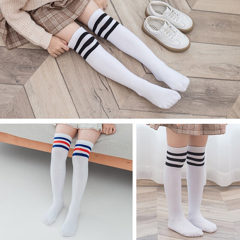 [C143] Calcetines a rayas blancas y negras para niños pequeños, medias bonitas de estilo universitario, por encima de la rodilla