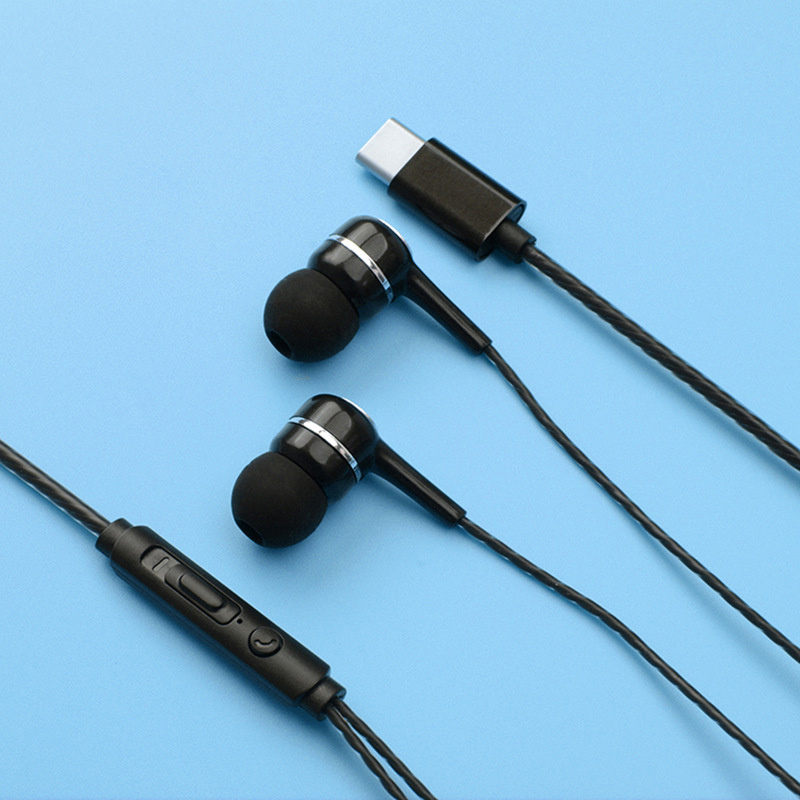 Mobile Phone Wired Headphones In-ear Simple With Mic TYPE-C Silicone Ear Tips Business Wired Headset Heavy Bass Music Earphone
