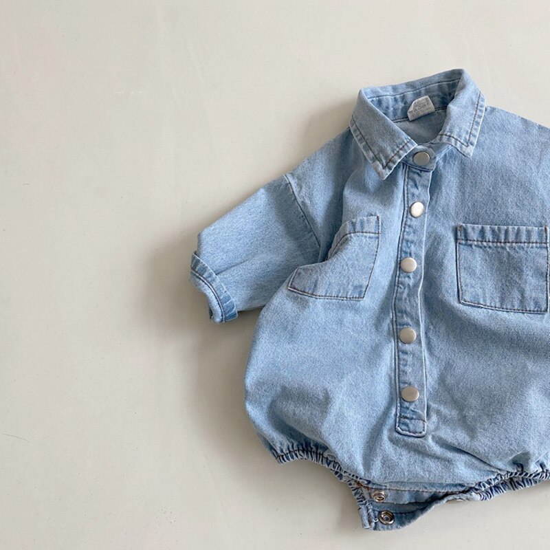 Lente Stijl Pasgeboren Baby Zachte Jeans Bodysuit Peuter Jongen Meisje Lange Mouwen Effen Bodysuits Kinderen Denim Kleding