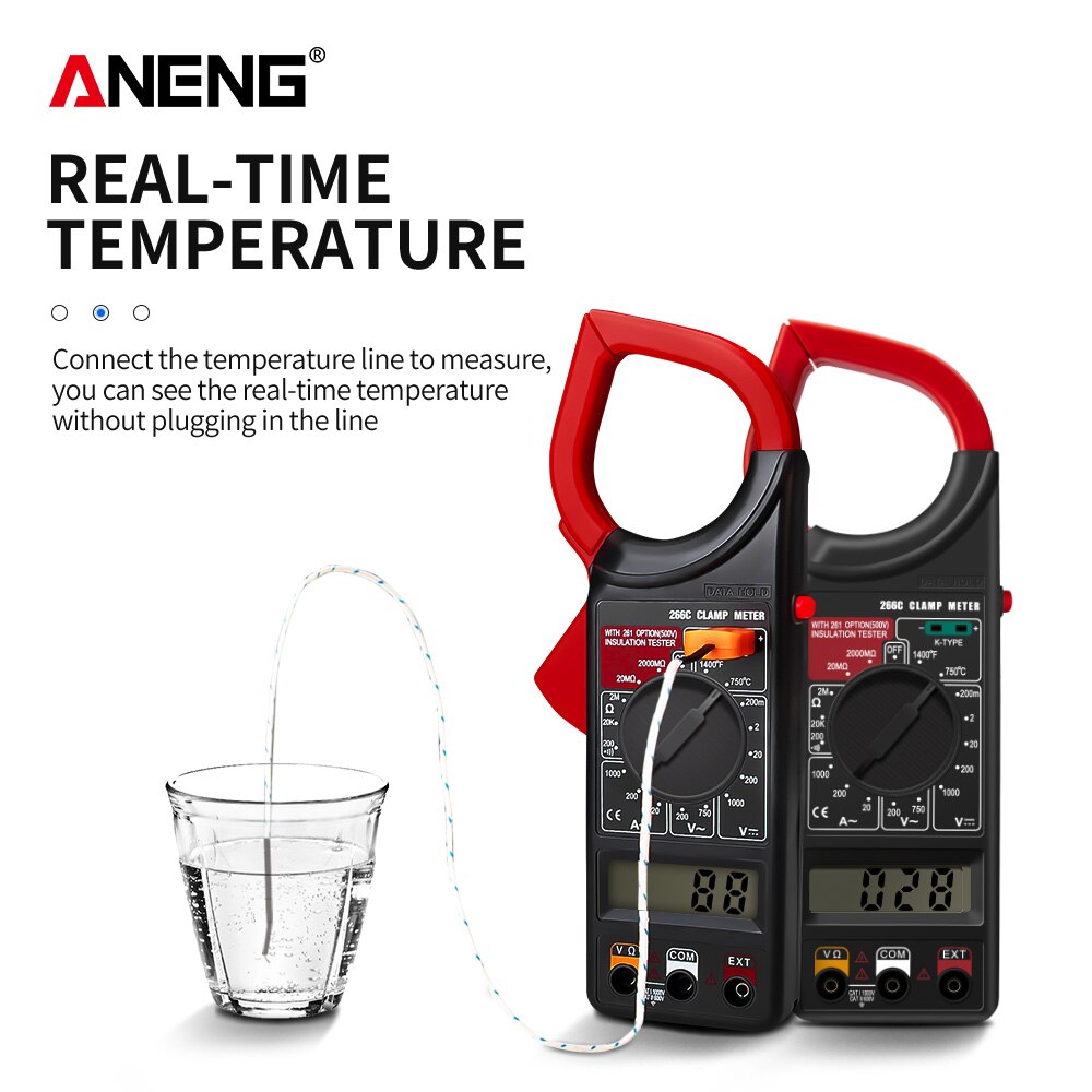 ANENG 266C Digital Current Clamp Meter Buzzer Data Hold Non-contact True RMS AC/DC Multimeter Ohm Ammeter Tester