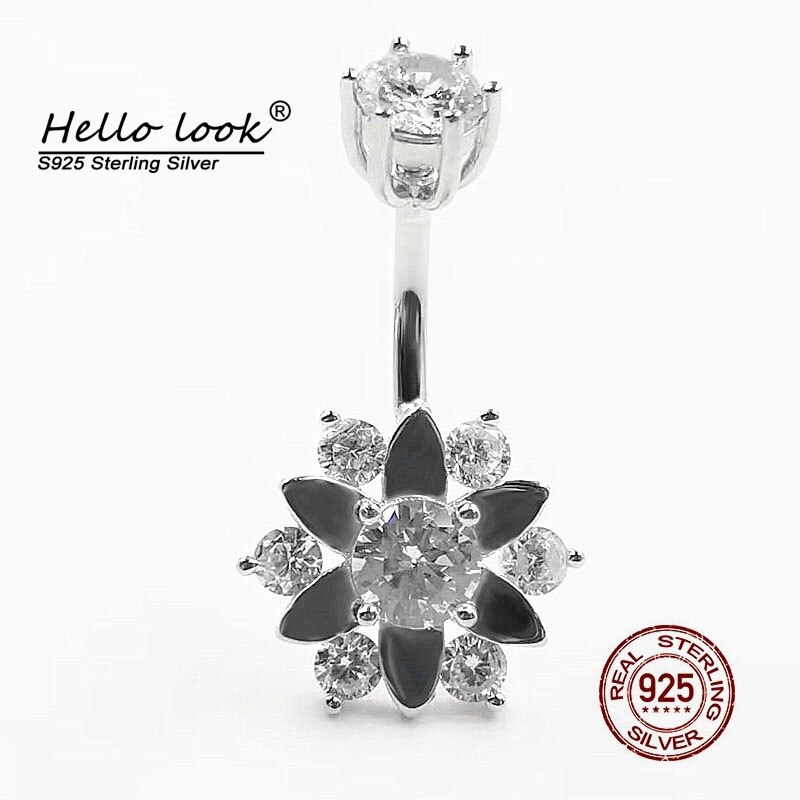 HelloLook – Piercing de nombril en argent Sterling 925, Zircon, fleur de soleil, bouton de ventre, cristal, bijoux de mariage: 10mm