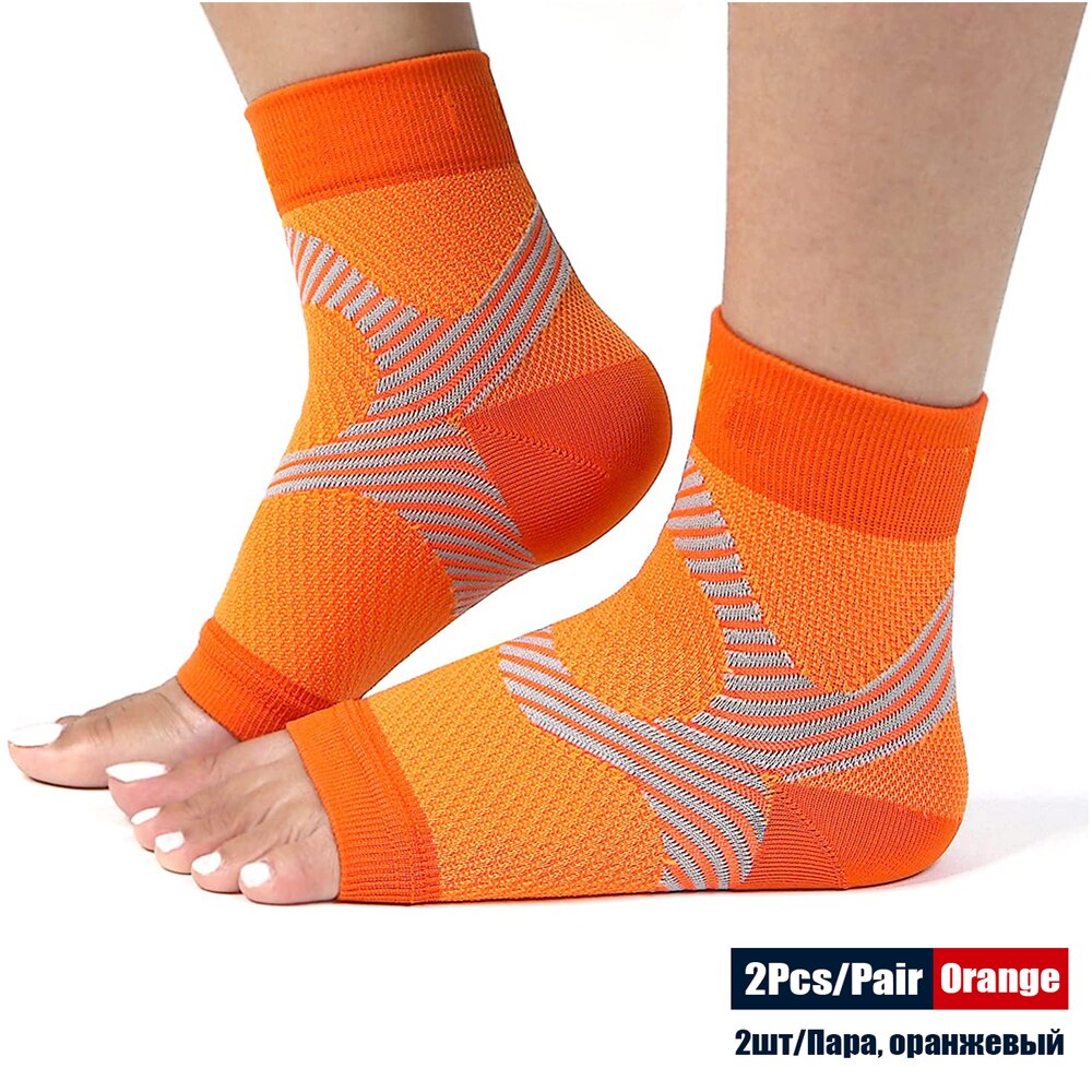 2Pcs/Pair Foot Compression Sleeve Open Toe Compression Socks Planter Fasciated Brace Night Splint for Achilles Tendonitis Brace: Orange / S-M