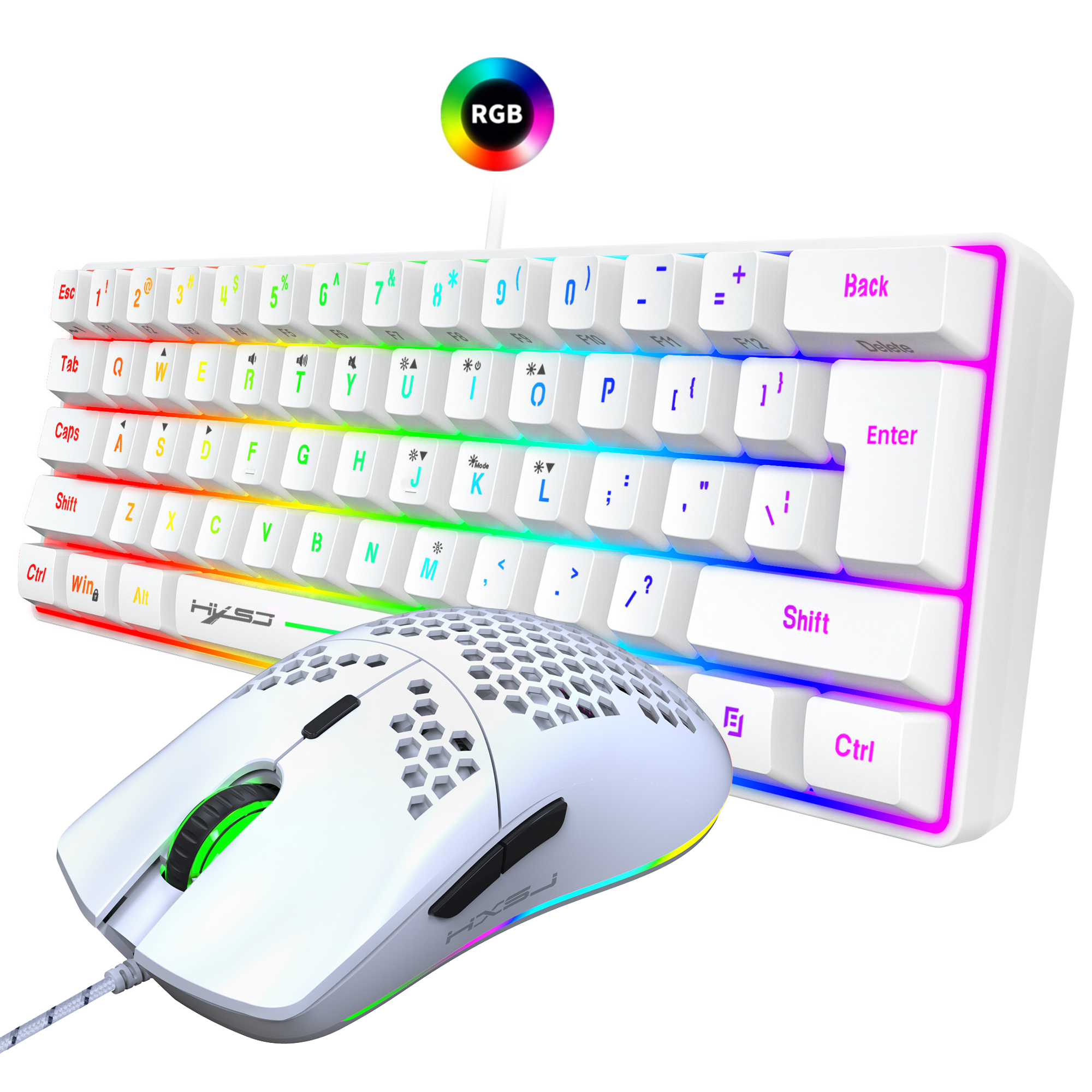 HXSJ 61-Tasten V700 RGB leuchtende mechanische Tastatur- und Mauskombinationen Gaming-Set für Computerspiele
