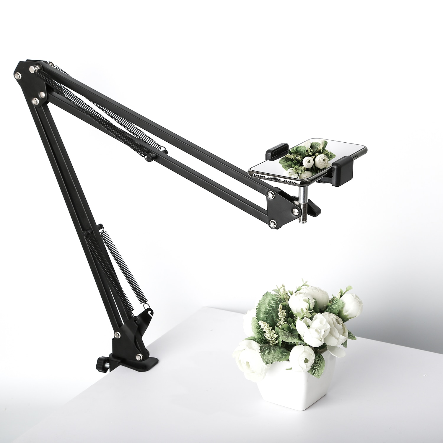 Kameratelefon stativ bordstativ sæt overhead shot fotografering justerbar arm stander til telefon kamera ring lys lampe