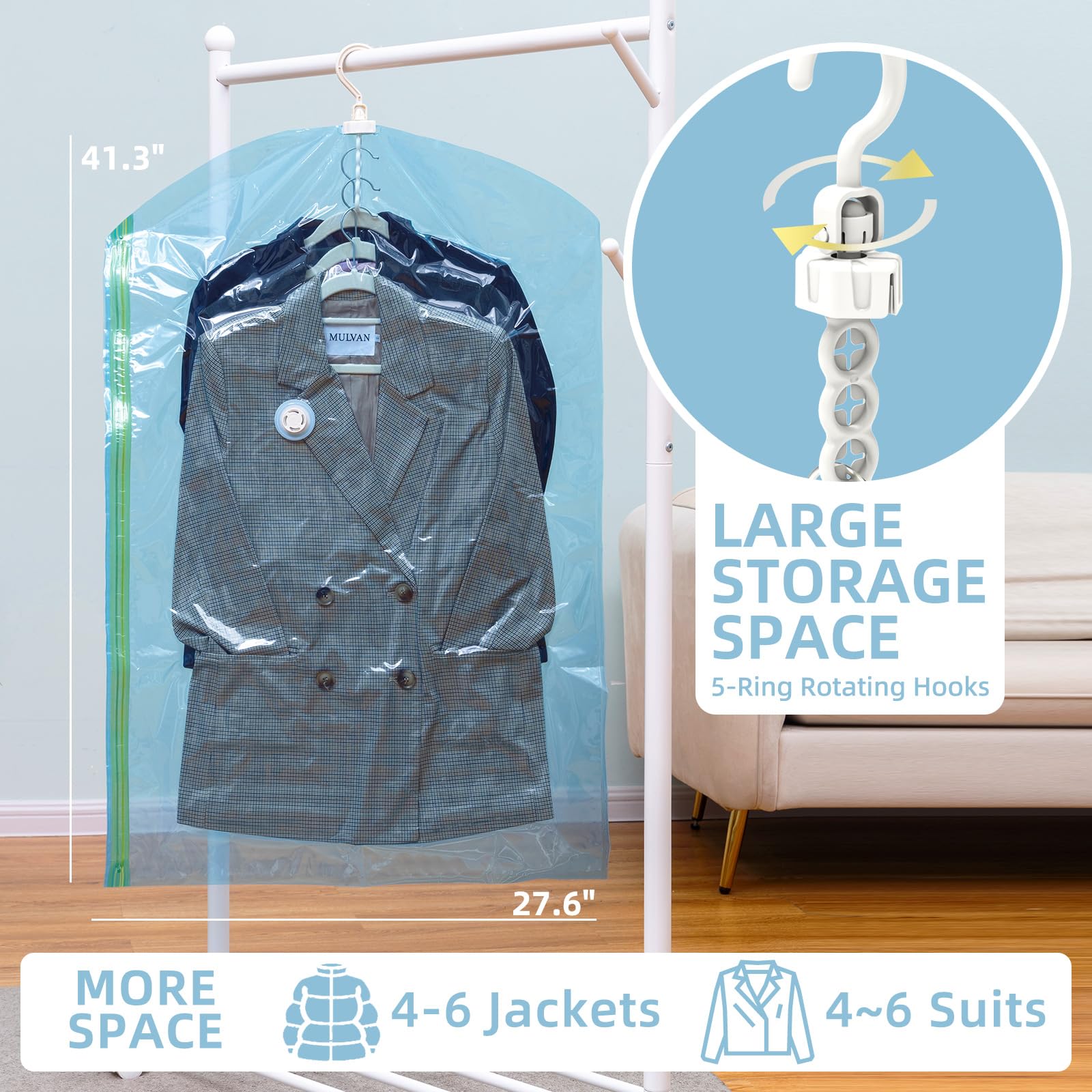 TAILI Hanging Vacuum Storage Bags for Clothes 4pcs Vacuum Coat Bags for Suits, Jackets, Dresses, Closet Space Saver Vacuum Bags