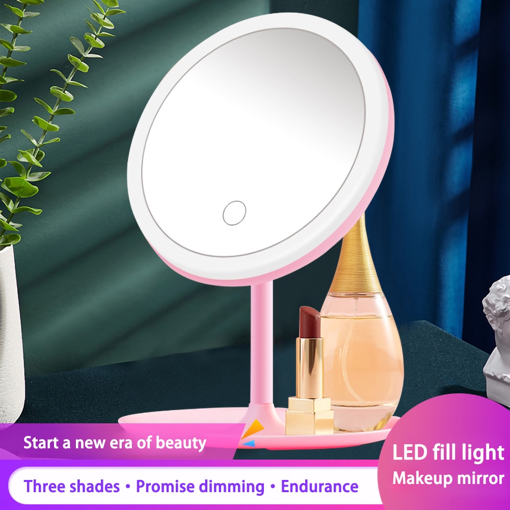 LED Makeup Mirror with Ring of Light HD Vanity Mirrors Smart Touch Control Illuminated Stand Up Desk Table Mirror USB Charge