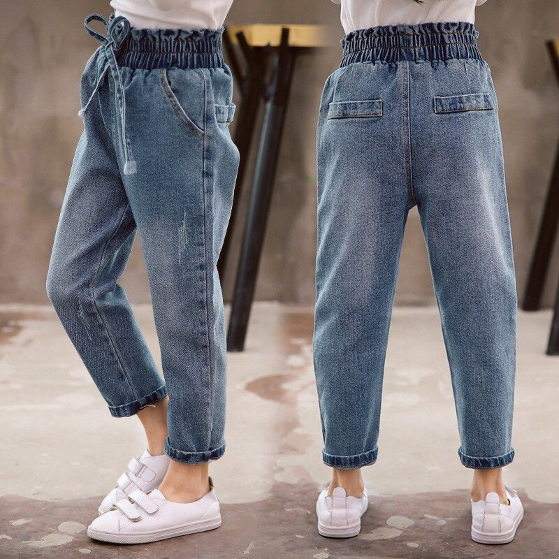 Jeansbukser for jenter uformelle barn solide dongeribukser vår høst barn flare jeans 3t 4t 8 12 13 år