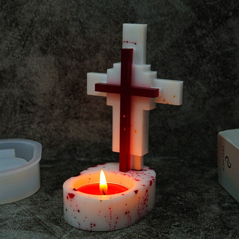 Krzyż świecznik ozdoby żywica epoksydowa formy religia świecznik dekoracje silikonowe formy DIY rzemiosło odlewania narzędzia