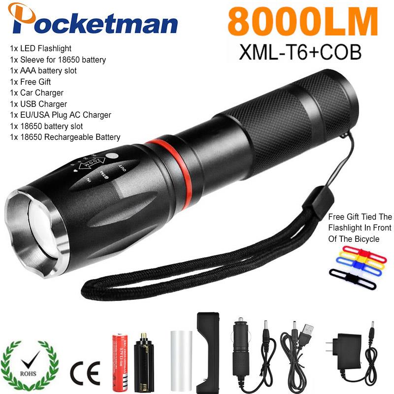8000 Lumen LED Taktische Taschenlampe T6 + Kolben Laterne Magnetische 6-Modi Wasserdichte Taschenlampe für Notfall mit 18650 batterie ladegerät: M