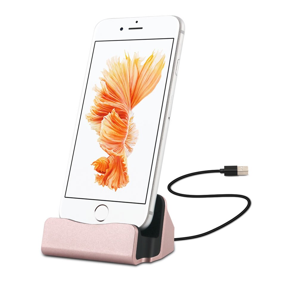 Station de charge de bureau pour iphone 5 5s SE 5C 6 6S 7 8 Plus XS MAX XR, Station d&#39;accueil avec support de chargement USB: Rose