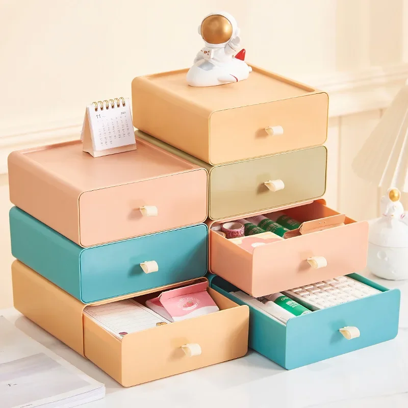Cajón de escritorio apilable, caja de almacenamiento con asa, gran capacidad, organizador de artículos diversos, almacenamiento para el hogar