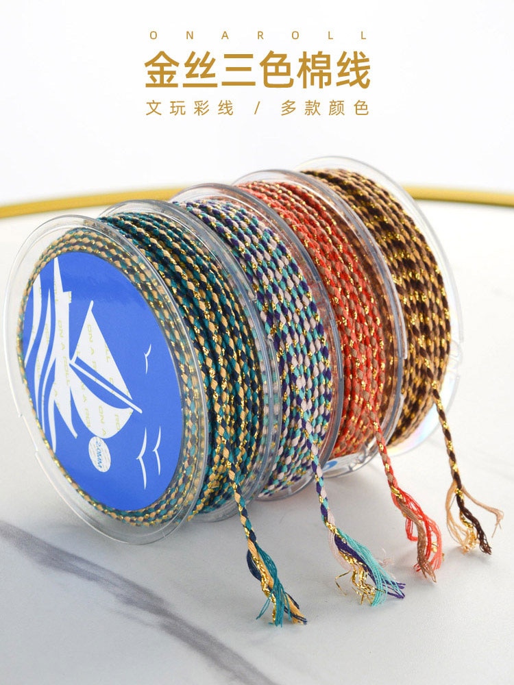 Corde en coton coloré haut de gamme, fil de coton tricolore fait à la main, bricolage, corde de Bracelet tressée à la main, 2MM