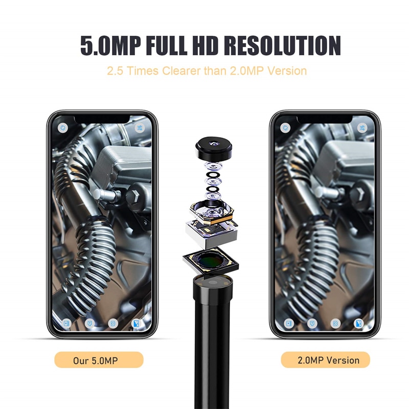 Oiiwak 5.0MP 1944P WiFi Borescope with Semi-Rigid Cable Wireless Camera 6X Zoomable Endoscope Inspection Camera for iOS Android