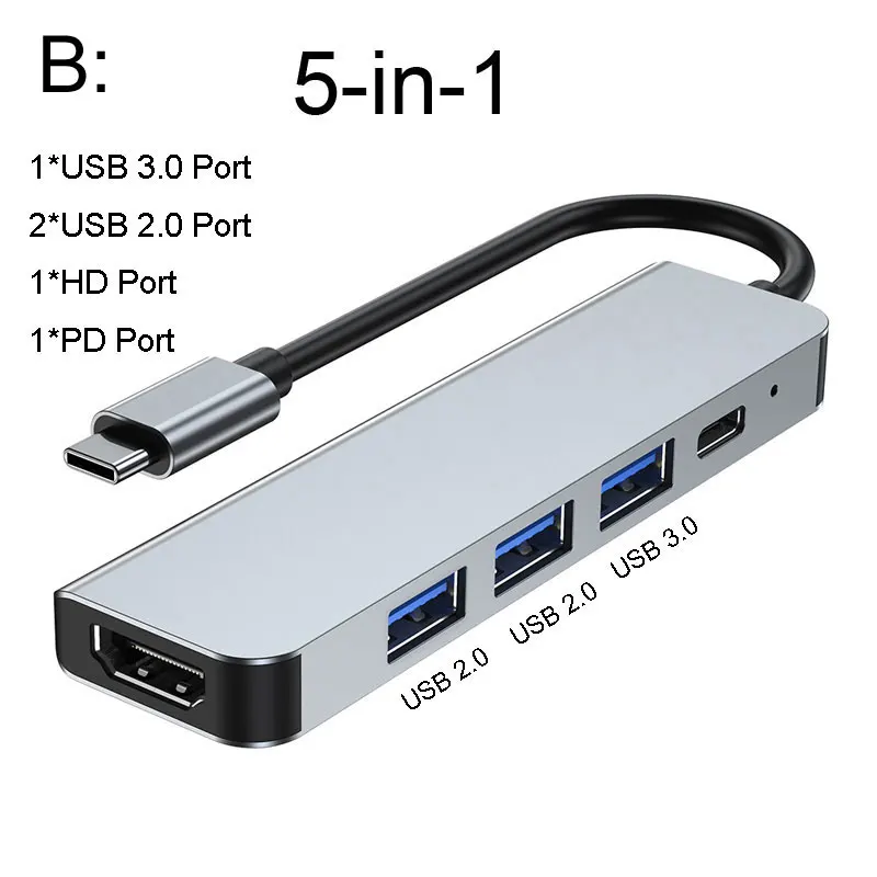 USB 3.0 Hub Voor Laptop Adapter PC Computer PD Charge Dock Station RJ45 HDMI-compatibele TF/SD-kaart Notebook Type-C Splitter: Blauw