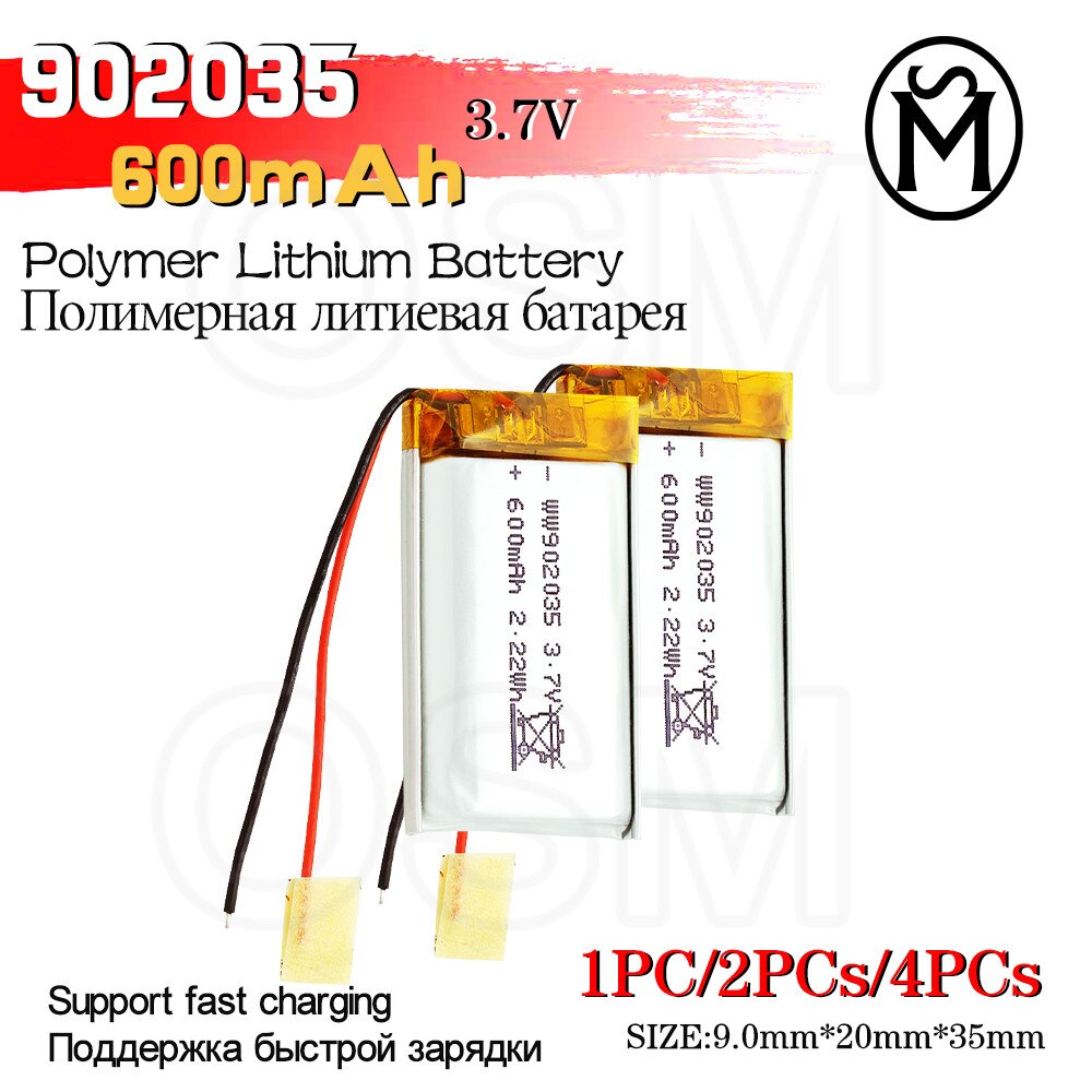 OSM 1oder2oder4 stücke Li-Po Batterie Modell 902035 600-mah langlebige 500 mal geeignet für Elektronische produkte und Digitale produkte