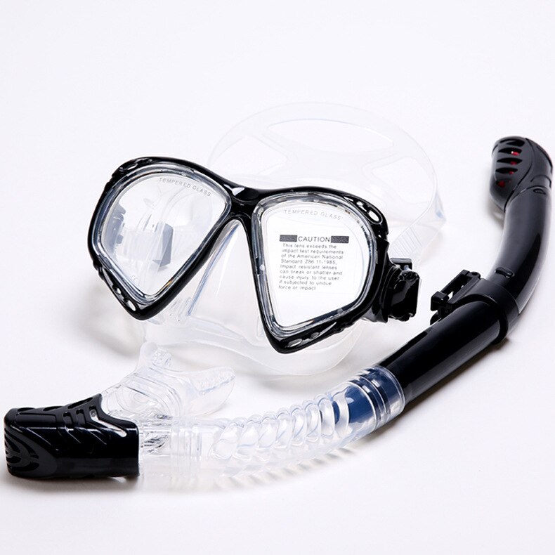 Máscara de esnórquel gafas de buceo completamente seco con soporte tubo de respiración gafas para usar bajo el agua conjunto de gafas de natación para hombres y mujeres: Black suit (220-198)