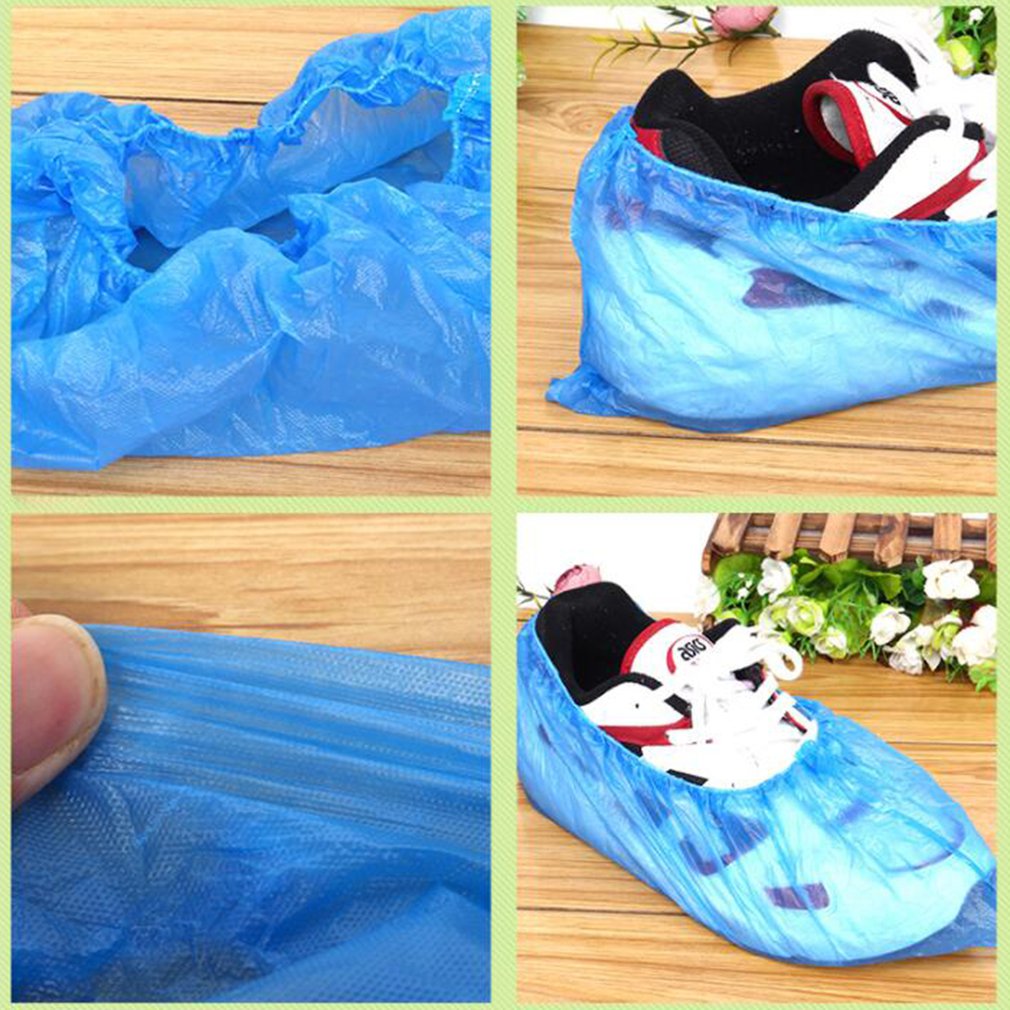 100 piezas de plástico desechables cubre zapatos impermeable arranque cubre hospitalidad laboratorio herramienta de limpieza para evitar los zapatos mojados