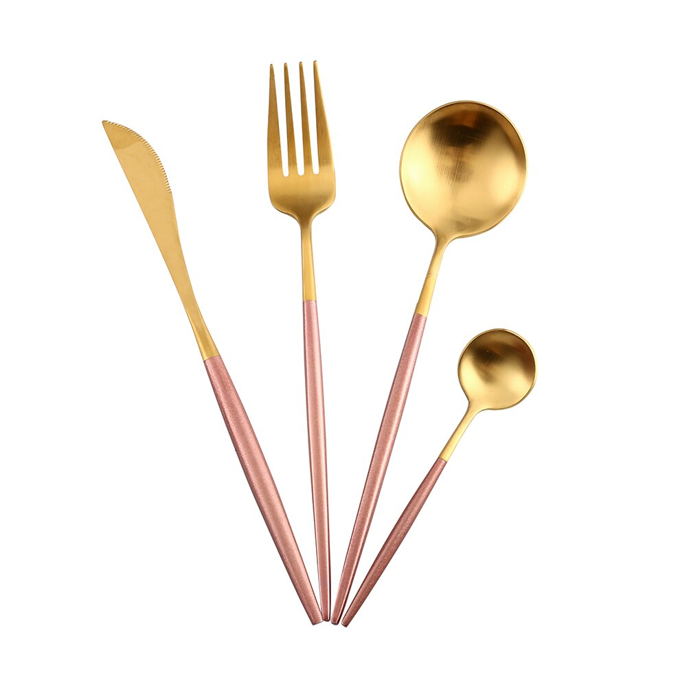 Blanc argent acier inoxydable ensemble de couverts couteau cuillère fourchette cuisine vaisselle Steak couverts maison vaisselle haut de gamme Service de dîner: Pink gold