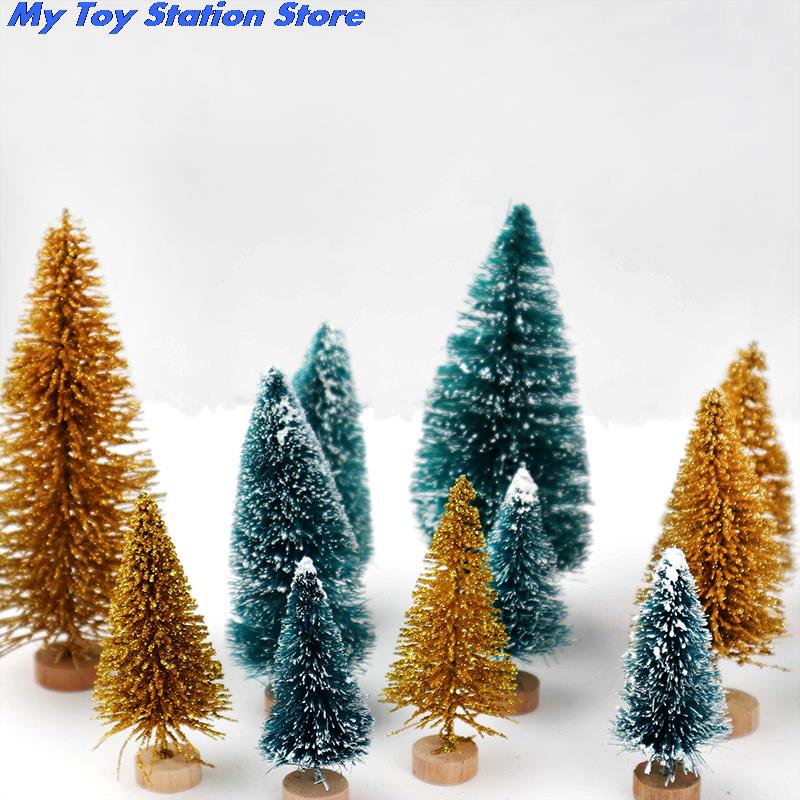 1PC 12.5cm/16cm Mini Christmas Tree Gold Green Small Pine Tree Sisal Placed In The Desktop Year Xmas Party Ornaments