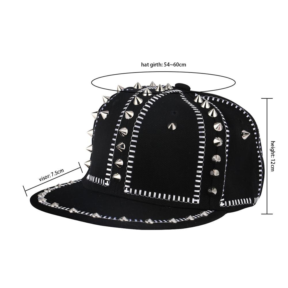 Hip Hop Cap Metal Rivet Snapback Baseball Caps Punk Rock Style Black Hiphop Hat for Women Men Streetwear Dance