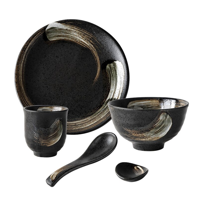 Japanese-style tableware for one person ceramic tableware set household simple single 5-piece bowl and plate restaurant