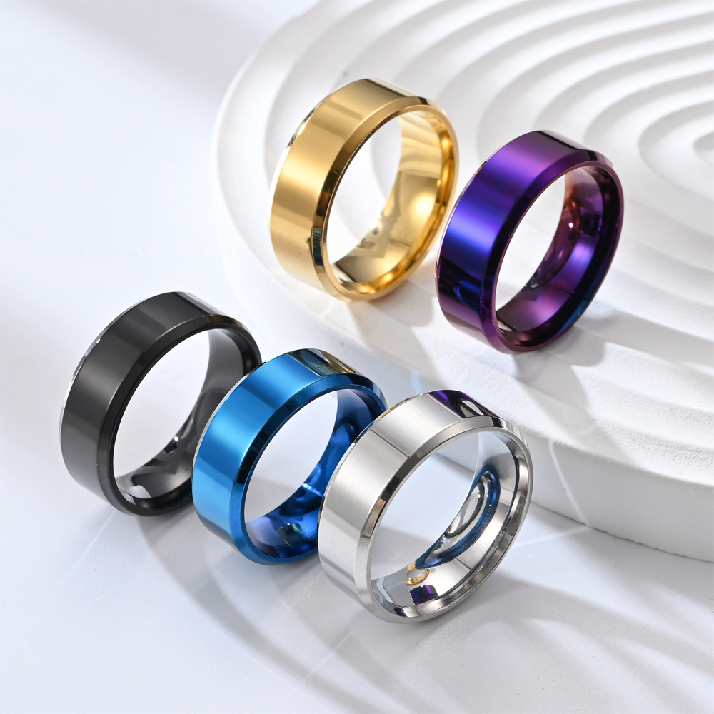 Anillos de acero inoxidable de titanio para hombre y mujer, 7 colores, 8mm, anillo de compromiso de boda cepillado mate, de joyería para pareja