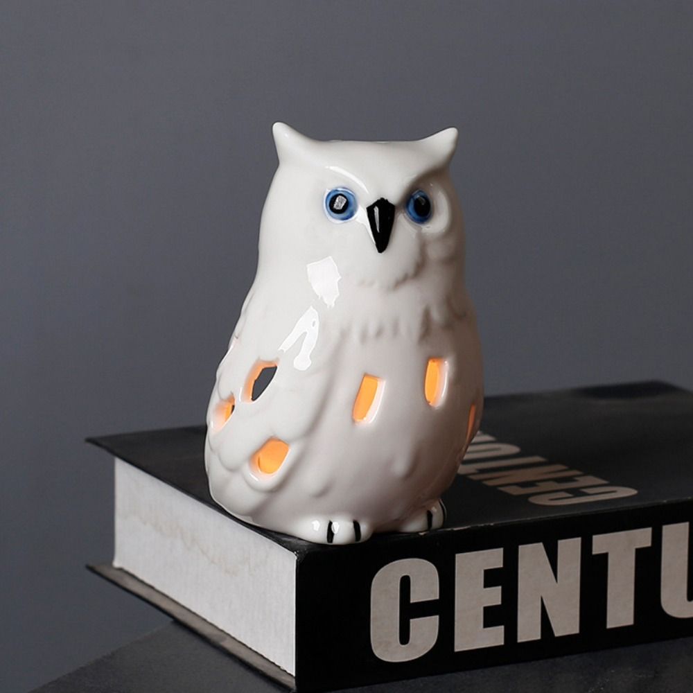 Artigianato Forno per aromi in ceramica Bruciatore di incenso carino creativo Simulato armadio con statua di gufo vivido