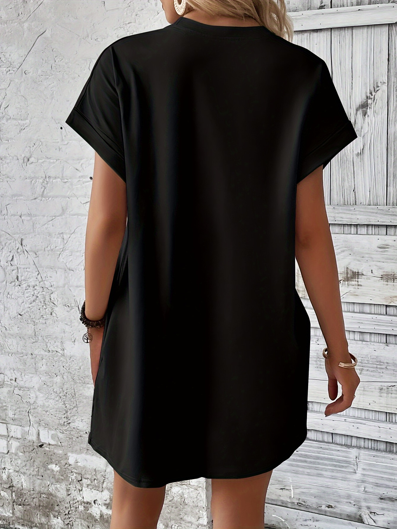 Vestido con bolsillo estampado en forma de corazón para mujer, ropa informal de manga corta con cuello redondo para primavera y verano
