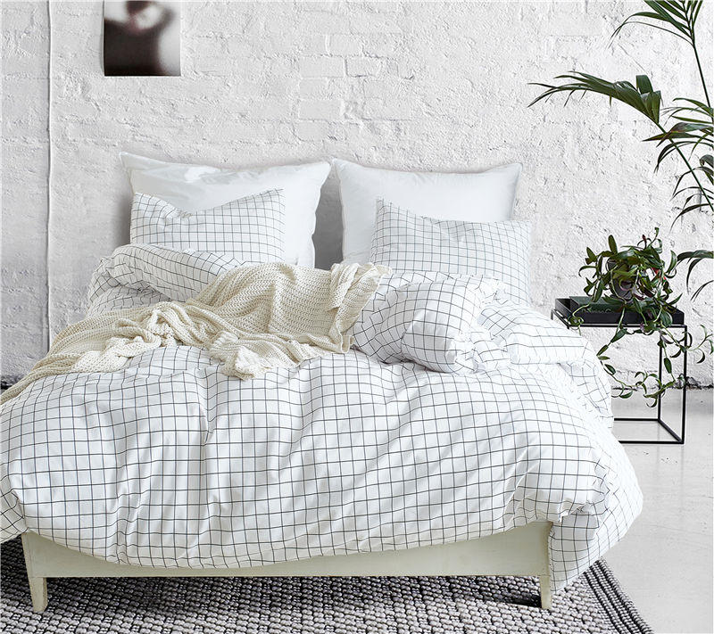 Luxe Polyester unieke Zwart wit strepen Ins Mode Plaid Zomer dekbedovertrek set US Koning/Koningin/Twin quilt moderne edredon: US-Queen