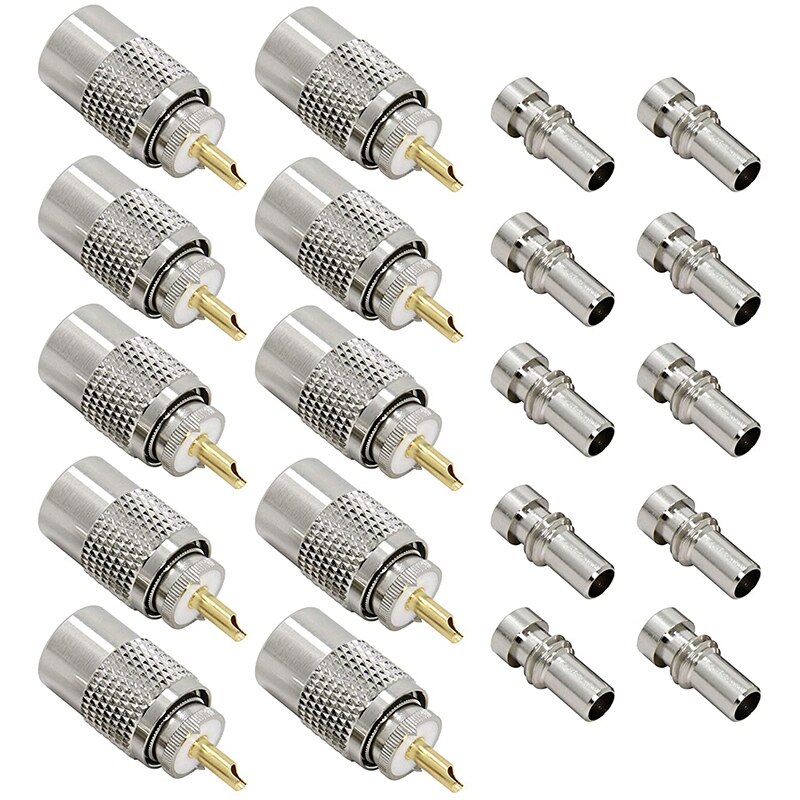 10-Pack UHF PL 259 Male Solder Coax Plug with Reducer PL259: Default Title