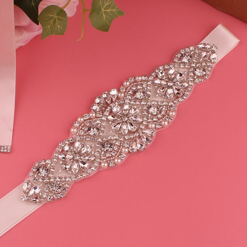 Kristall Hochzeit Gürtel Satin- Strass Party Kleid Gürtel Braut Band Gürtel Brautjungfer Hochzeit Zubehör: Elfenbein